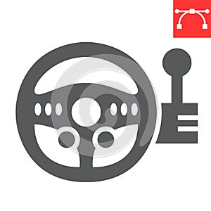 Game steering wheel glyph icon, video games and simulator, racing controller sign vector graphics, editable stroke solid photo