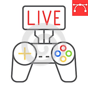 Game streaming color line icon, video games and stream, live stream sign vector graphics, editable stroke linear icon