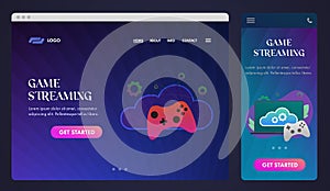 Game Streaming UI UX abstract website template and GUI Mobile application, landing page. Modern technology design