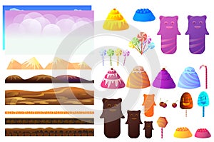 Game sweets pieces, candyland Elements. Vector collection For Video Game photo