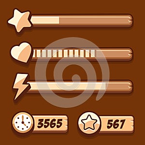 Game swooden energy time progress bar icons set