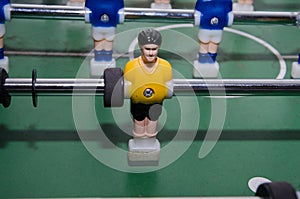 Game of table football. Close-up.