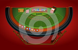Game table for playing blackjack. View from above. Isolated. Vector illustration