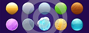 Game ui app icons, round buttons, cartoon menu