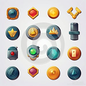 Game UI assets set. Gaming user interface icons collection. vector illustration. Generative AI
