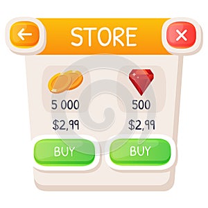 Game UI button. Mobile application or game interface element. Cartoon colorful design. Sticker or label for user