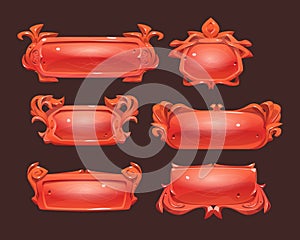 Game ui frames, red medieval menu interface, set