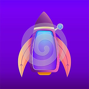 Game ui interface screen panel in the shape of a rocket for buttons or greetings. UI design for mobile app in the form