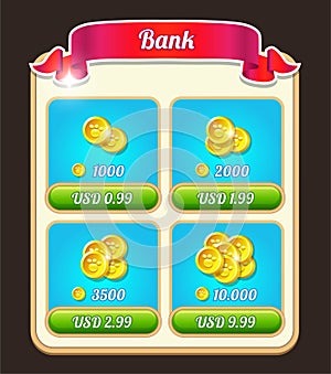 Game UI kit. Complete menu of graphical user interface GUI to build 2D games. Casual Game. Can be used in mobile or web