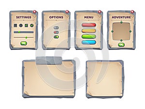 Game ui scrolls, stone boards, antique parchments