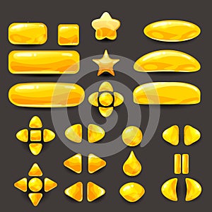 Set game ui . Complete yellow menu of graphical user interface GUI to build 2D games. Casual Game. Vector.