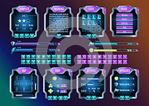 Game UI Space Graphical User Interface Set. Vector