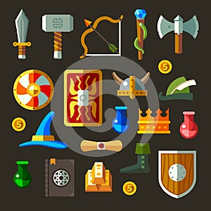 Game weapon icons flat se