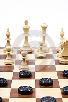 Gameboard with chess and checkers playing