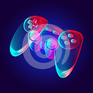 Gamepad - abstract retro game console controller. Outline vector illustration of wireless video game joystick in 3d line art style