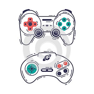 Gamepad as Game Controller and Input Device for Video Game Console Outline Vector Set