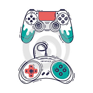 Gamepad as Game Controller and Input Device for Video Game Console Outline Vector Set