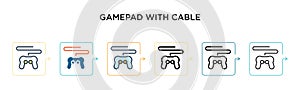 Gamepad with cable vector icon in 6 different modern styles. Black, two colored gamepad with cable icons designed in filled,