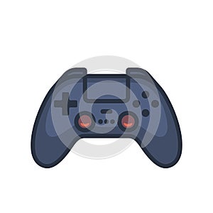 Gamepad icon with outline has dark blue tints. Vector illustration