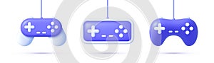 Gamepad icon set in 3d style. Purple gamepad 3d icon in modern style. Realistic 3d design. Game element. Isolated object