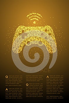 Gamepad or joypad shape Particle Geometric Bokeh circle dot pixel pattern, Esports game controller design gold color illustration