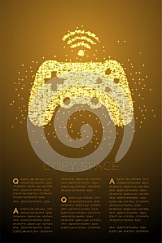 Gamepad or joypad shape Particle Shiny Bokeh star pattern, Esports game controller design gold color illustration on brown