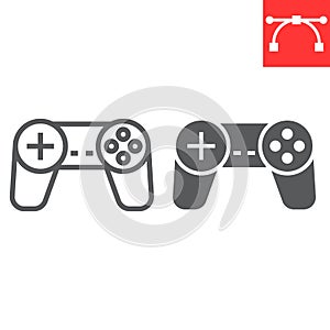 Gamepad line and glyph icon, video games and console, joystick sign vector graphics, editable stroke linear icon, eps 10