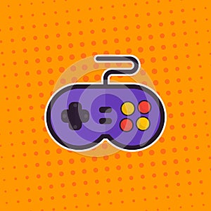 Gamepad, retro game controller vector sticker