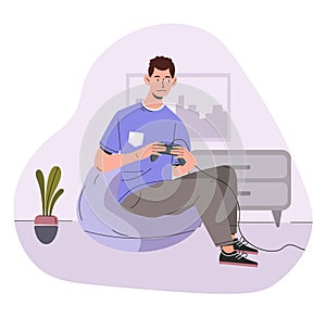 Gamer boy with joystick vector concept photo