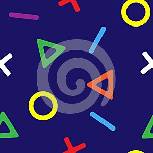 Gamer control icons seamless pattern. Multicolored icons on blue background