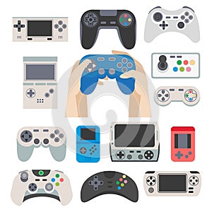 Gamer gamepad and gaming controller device vector isolated icons photo