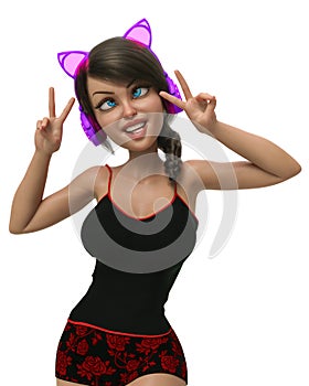 Gamer girl cartoon in a white background