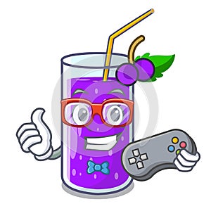 Gamer grape juice in glass a mascot