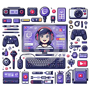 gamer icon set element streaming