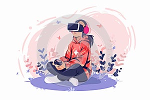 Gamer Immersed in Virtual Reality isolated