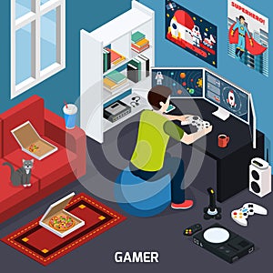 Gamer Isometric Composition