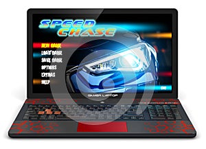 Gamer laptop with video game