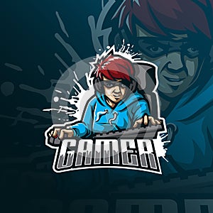 Gamers mascot logo design vector with modern illustration concept style for badge, emblem and tshirt printing. gamer illustration. photo