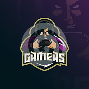 Gamer mascot logo design vector with modern illustration concept style for badge, emblem and tshirt printing. gamer illustration