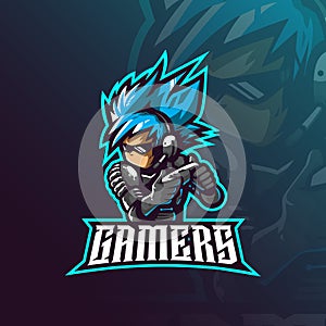 Gamer mascot logo design vector with modern illustration concept style for badge, emblem and tshirt printing. gamer illustration photo