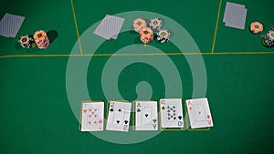 Gamer person playing poker in casino. Betting chips stacks. Dealer and gambler.