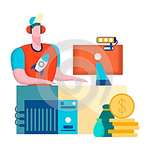 Gamer, Videogame Streamer Flat Vector Illustration