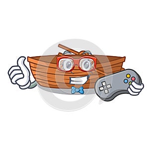 Gamer wooden boat sail at sea character