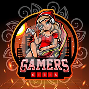 Gamers girl mascot. esport logo design