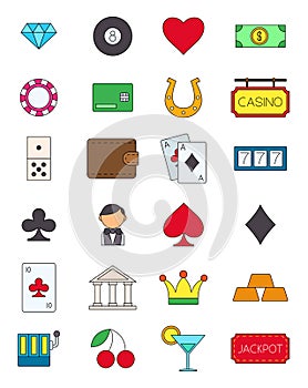 Games of chance variegated vector icons set