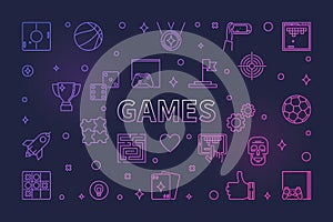 Games vector colored concept linear horizontal banner