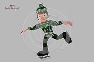 Games in the winter outdoors, a man sledding,isolate on gray background. Vector