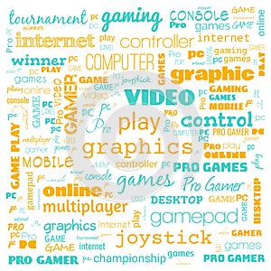 games word cloud, this word cloud use for banner, painting, motivation, web-page, website background, t-shirt & shirt printing,