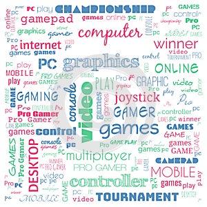 games word cloud, this word cloud use for banner, painting, motivation, web-page, website background, t-shirt & shirt printing,