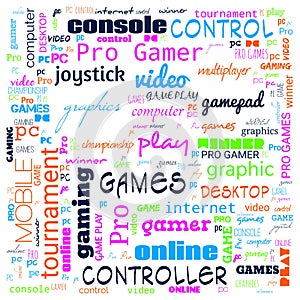 games word cloud, this word cloud use for banner, painting, motivation, web-page, website background, t-shirt & shirt printing,